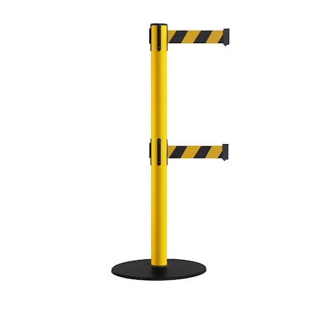 Stanchion Dbl Belt Barrier Yellow Post Low Base 13ft. Black/Yel Belt